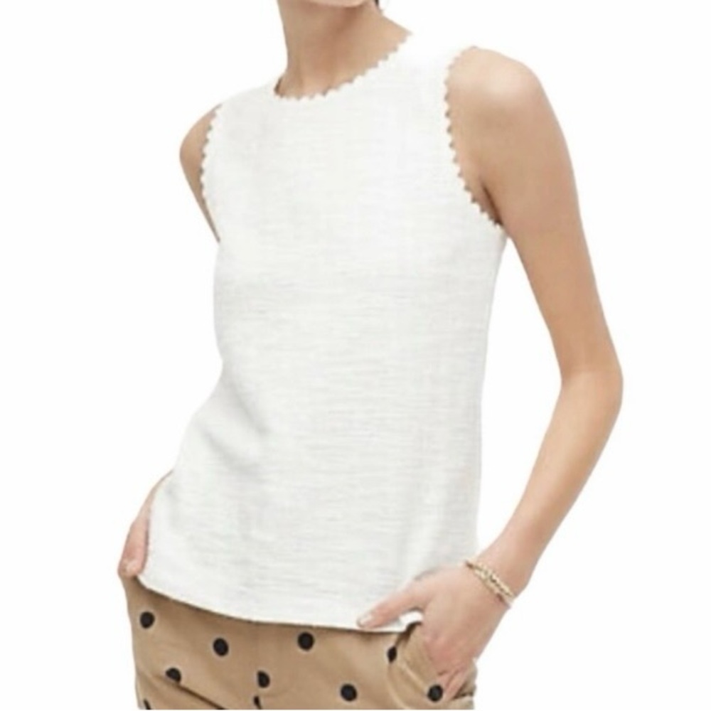 J. Crew Women’s NWT Textured White Tank W/Scallop Trim; Size 3X